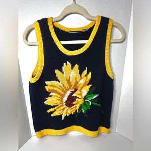 Liz Claiborne Vintage Sunflower Knit Sweater Vest